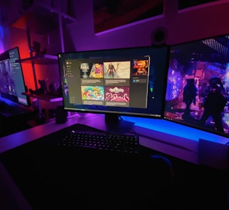 A vibrant gaming setup with colorful screens showcasing various bonus apps from jueganexo.